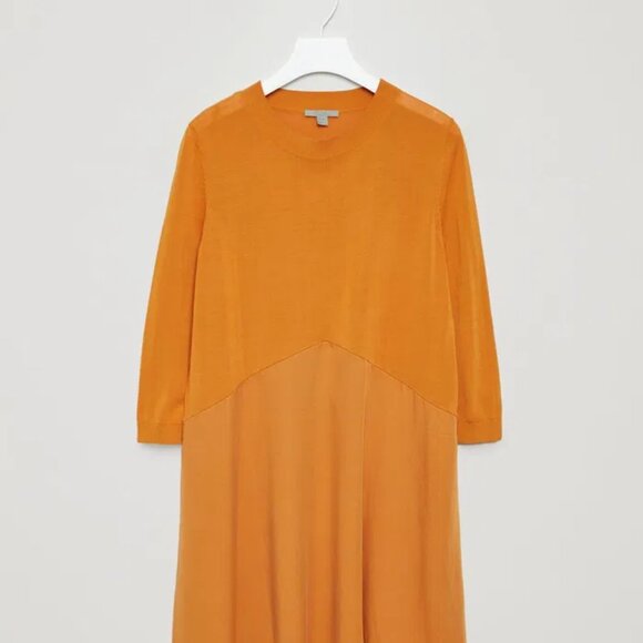 COS Mustard Ochre Midi Twill Knit Dress - Picture 9 of 13